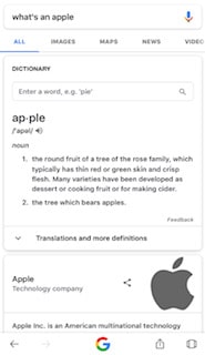searching "apple" on search engines to see what comes up