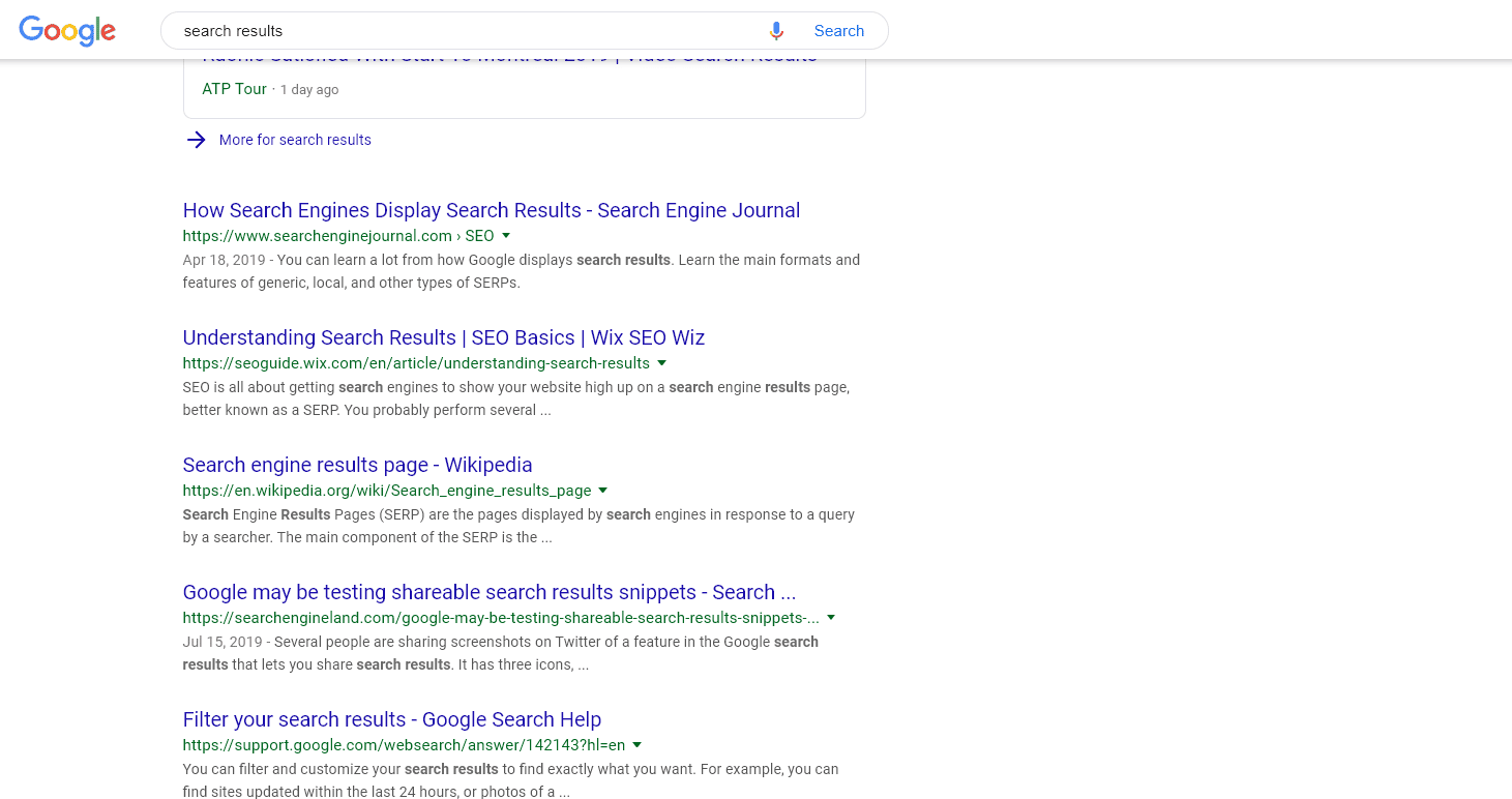 Google search results page 1 for search results